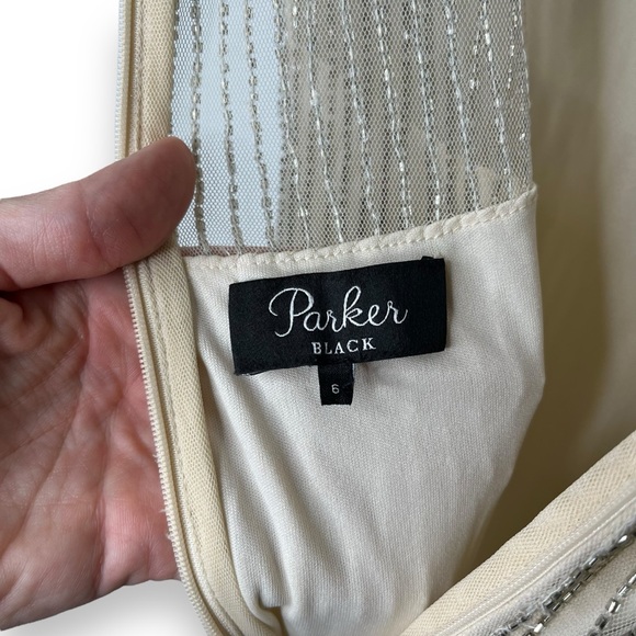 NWOT Parker Black Label Cream Beaded Elegant Floor Length Sheath Gown 6 (AS-IS) - Picture 7 of 11